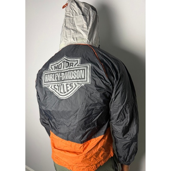 Harley-Davidson Other - Harley-Davidson Mens Windbreaker Jacket Black Orange Grey Hooded SM-
